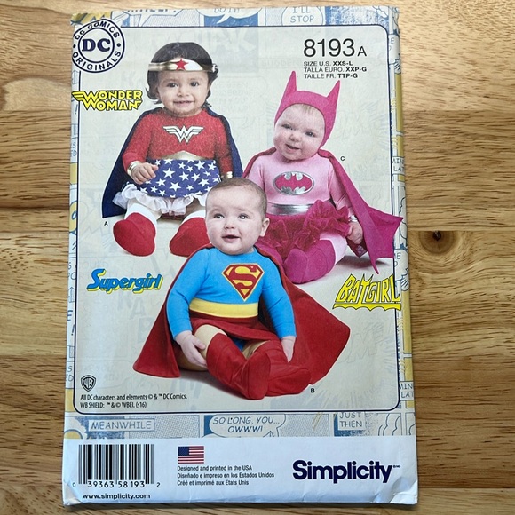 Simplicity 8193 Girl’s DC Comics Originals Costume Sewing Pattern - Picture 1 of 5